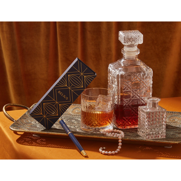 Belius Soiree Boligrafo y Estuche Color Azul Marino y Dorado Tinta Azul Punta 0,8 mm en Caja de Diseño Art Deco Elegante 1