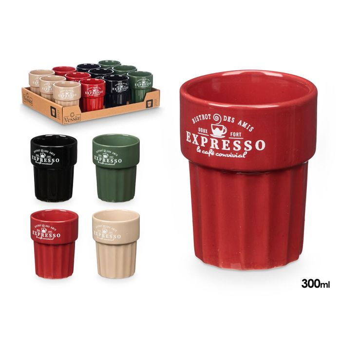 Vessia Vaso Expresso 300 ml Loza Neutros Crema Negro Rojo Verde 8x10x8 cm (Set de 24) Vessia Vaso Expresso 300 ml Loza Neutros Crema Negro Rojo Verde 8x10x8 cm (Set de 24)