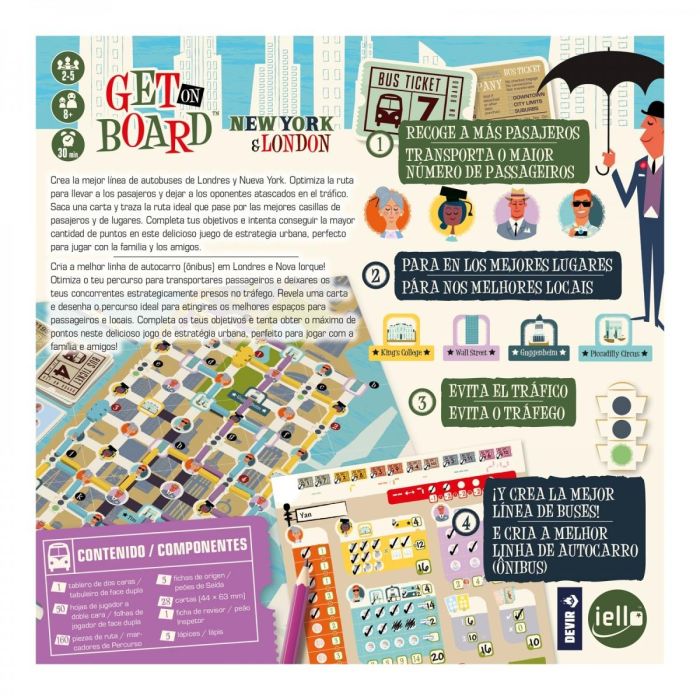 Devir Juego de Mesa Get On Board - Juego de Estrategia Urbana para 2-5 Jugadores, 30 Minutos, Edad 8+ 1 Devir Juego de Mesa Get On Board - Juego de Estrategia Urbana para 2-5 Jugadores, 30 Minutos, Edad 8+ 1