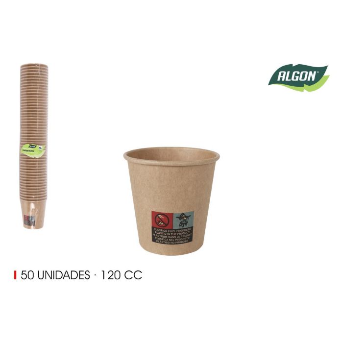Algon - Set de 50 Vasos de Cartón Kraft de 120 cc (36 Unidades)