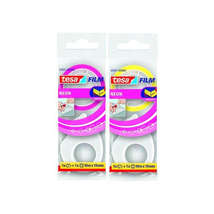 Cinta Tesafilm Neon Surtido Rollo 10X19 Con Mini Portarrollo