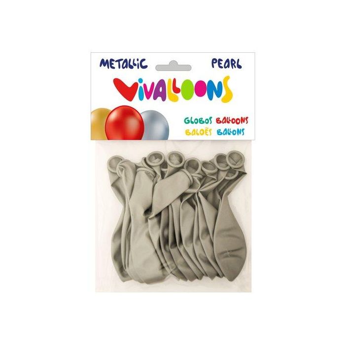 Blanca Globo 100% látex biodegradable metalizado plata, globos redondos para fiestas, bolsa de 15 unidades