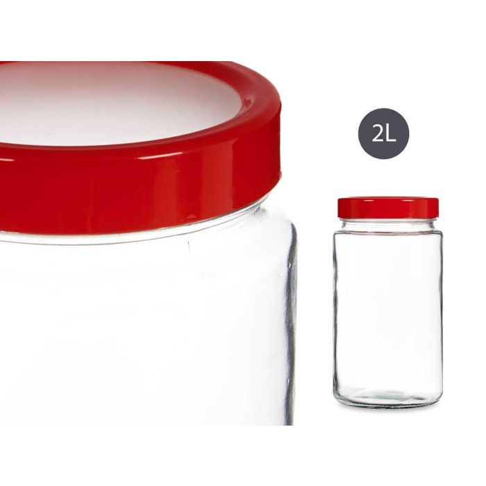 Bote Cristal 2L Transparente Tapa Roja Vivalto 11X21CM (12 Unidades) 3 Bote Cristal 2L Transparente Tapa Roja Vivalto 11X21CM (12 Unidades) 3