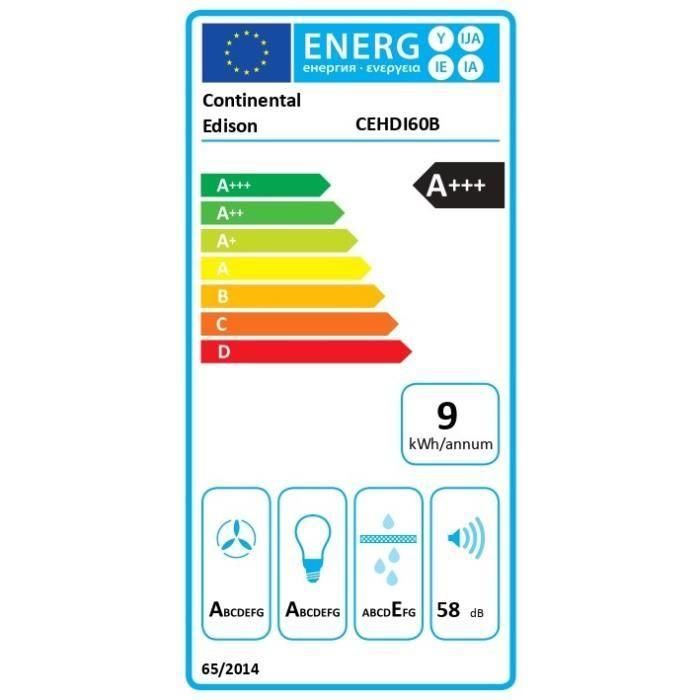 Continental Edison CEHDI60B Campana Decorativa Inclinada, Eficiencia Energética A+++, 60 cm, Color Negro 3 Continental Edison CEHDI60B Campana Decorativa Inclinada, Eficiencia Energética A+++, 60 cm, Color Negro 3