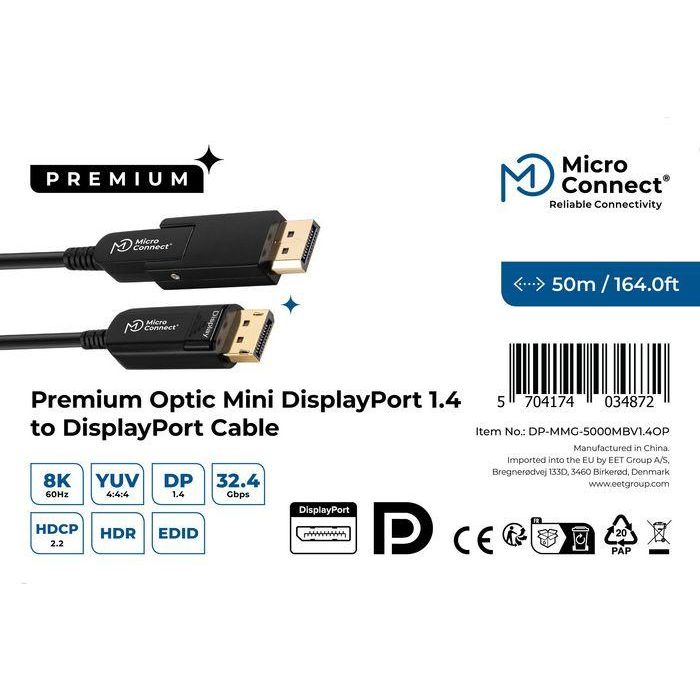MicroConnect Cable de Fibra Óptica Activa Mini DisplayPort 1.4 a DisplayPort, 50m