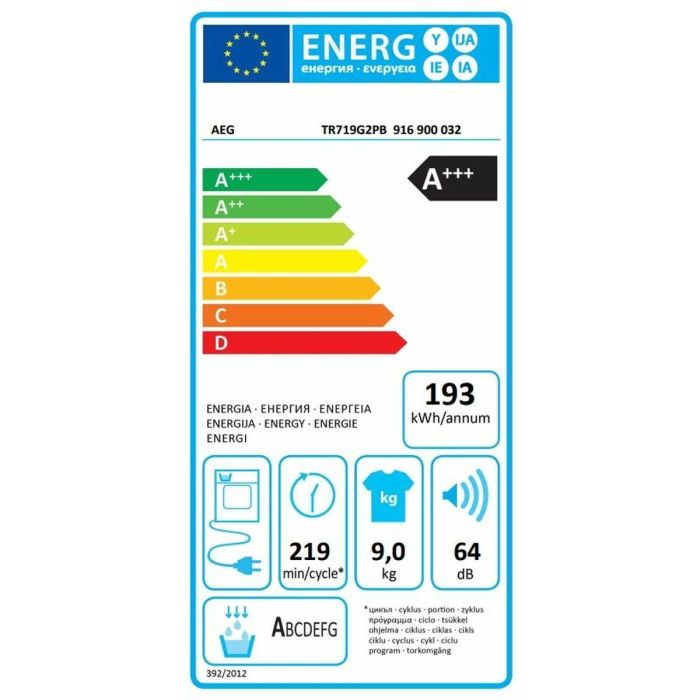 Secadora AEG TR719G2PB 9 kg Bomba de calor Blanco 1