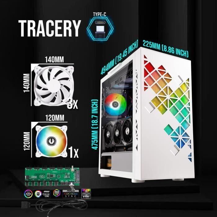 Caja de PC sin fuente de alimentación - BITFENIX Tracery ARGB (Blanco) - Torre media - Formato E-ATX 1