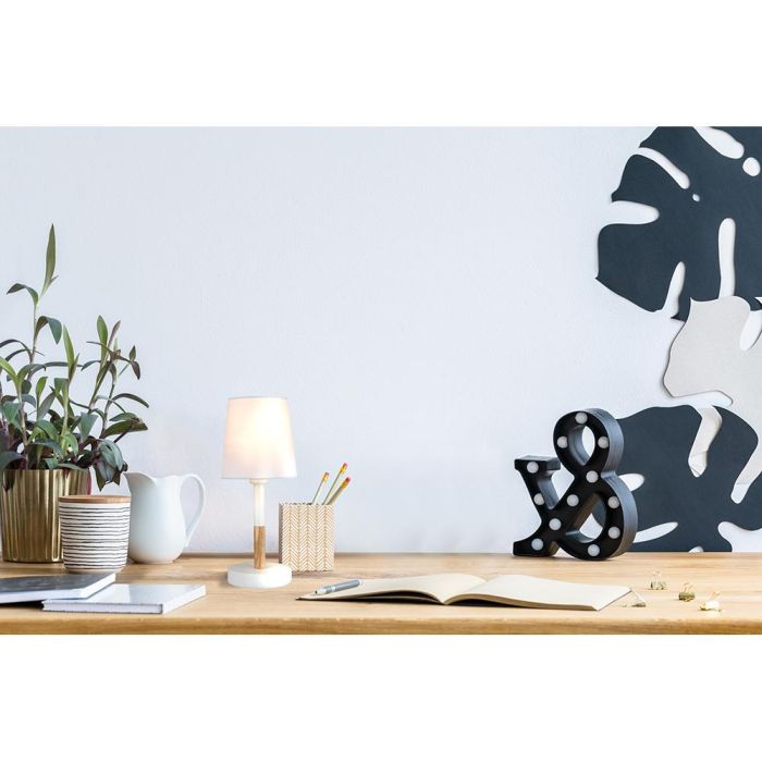 Edm Lámpara de mesa blanca, Ø13x32cm, acero y madera, E14 max 40W 1