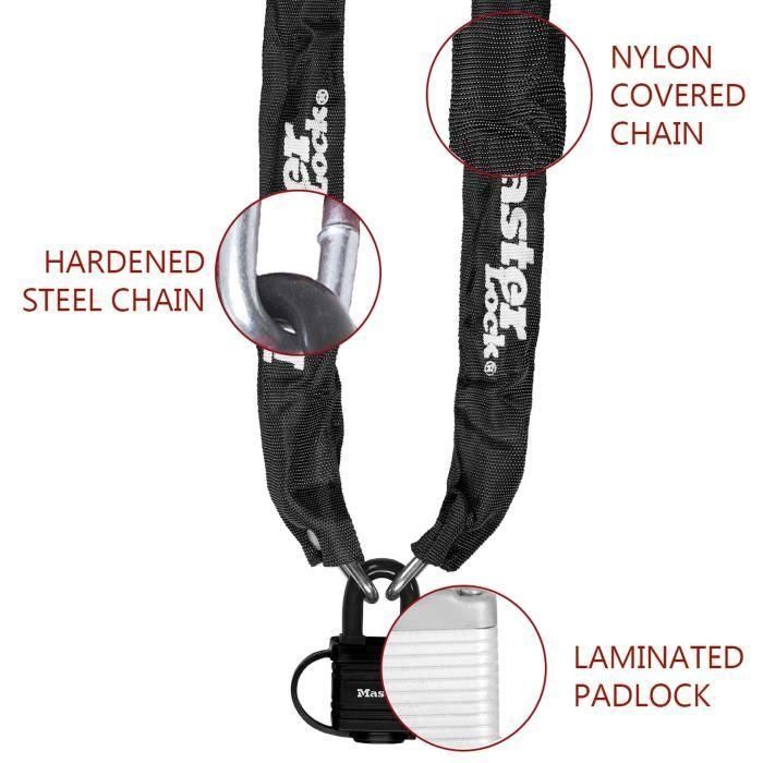 Master Lock Cadena de Seguridad de Acero 90cm x Ø 6mm con Candado 40mm, Funda de Nylon y 2 Llaves - Color Negro 4