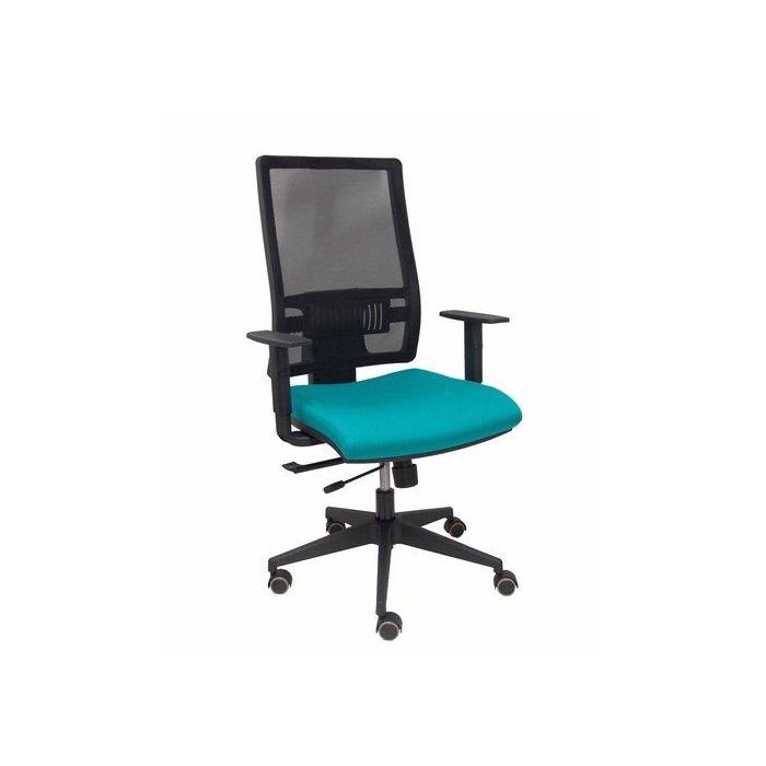 Silla Piqueras Y Crespo Horna Brazos Regulables Mecanismo Traslack Altura Y Apoyo Lumbar Regulable Rueda Parquet Respaldo Malla Negra Transpirable Y Asiento Tapizado Bali Turquesa