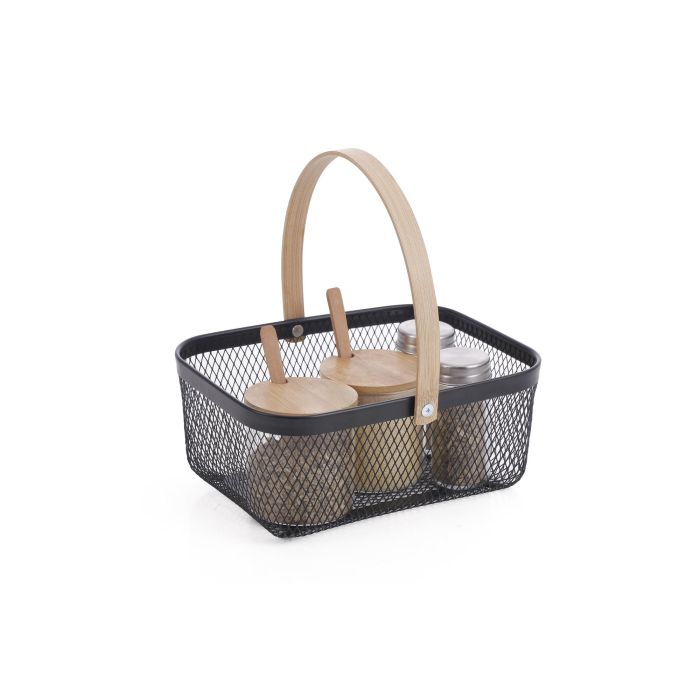 Confortime Cesta de Metal Rectangular con Asa de Bambú para Organización 23,5 x 19 x 10,4 cm (12 Unidades) 4