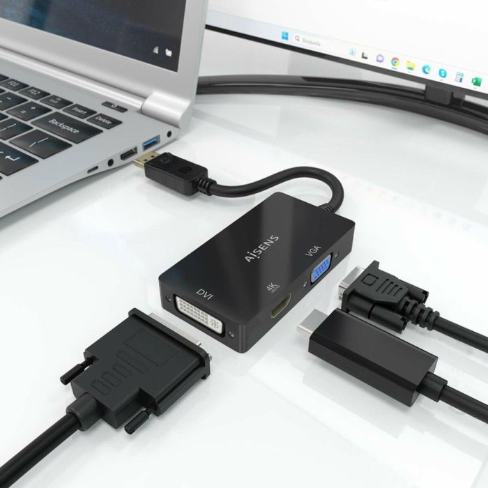 AISENS - CONVERSOR DISPLAYPORT V1.2 A VGA/DVI/HDMI, DP 1.2/M-VGA/H-DVI/H-HDMI/H 4K, NEGRO, 15CM 5