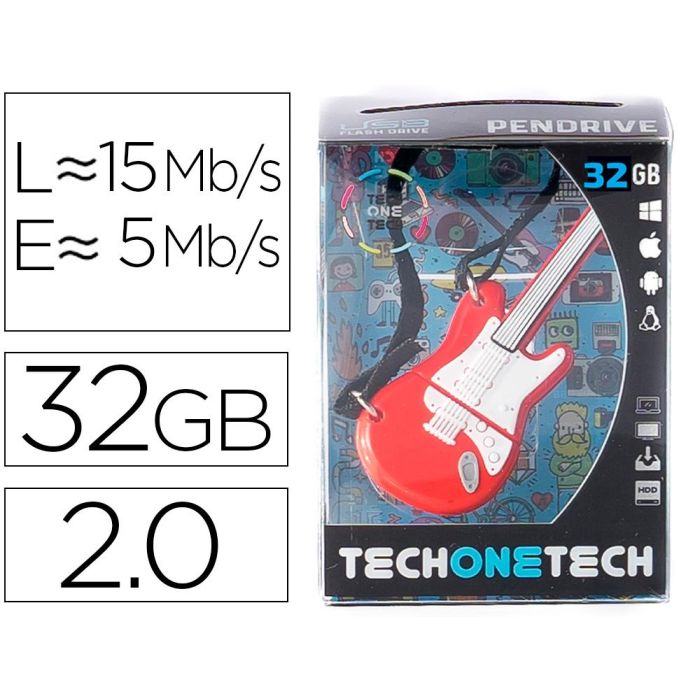 Memoria Usb Tech On Tech Guitarra Red One 32 grb