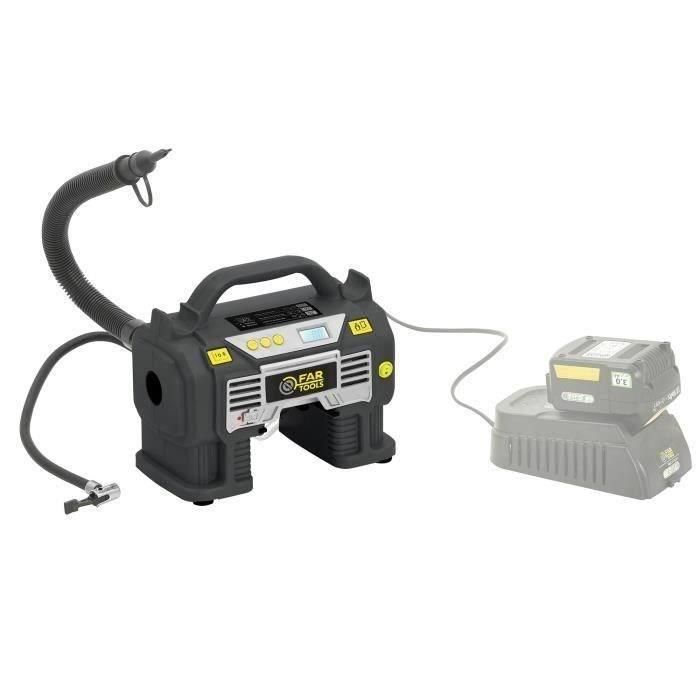 Fartools Inflador Compresor 18V 11 Bar (1100 KPA) con Pantalla Digital y Múltiples Boquillas para Coche