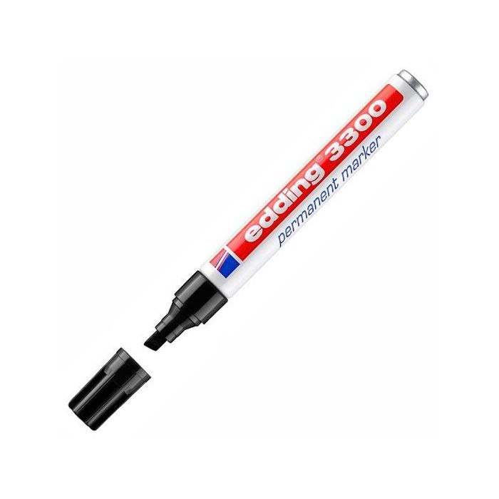 Edding 3300 Marcador Permanente Punta Biselada Negro, 1-5mm, Resistente al Agua/Roce, para Papel, Metal, Plástico (10 Unidades) (10 Unidades)