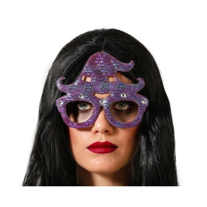 Gafas moradas brillantes con diseño de sombrero de bruja para disfraces y Halloween 0 Gafas moradas brillantes con diseño de sombrero de bruja para disfraces y Halloween 0