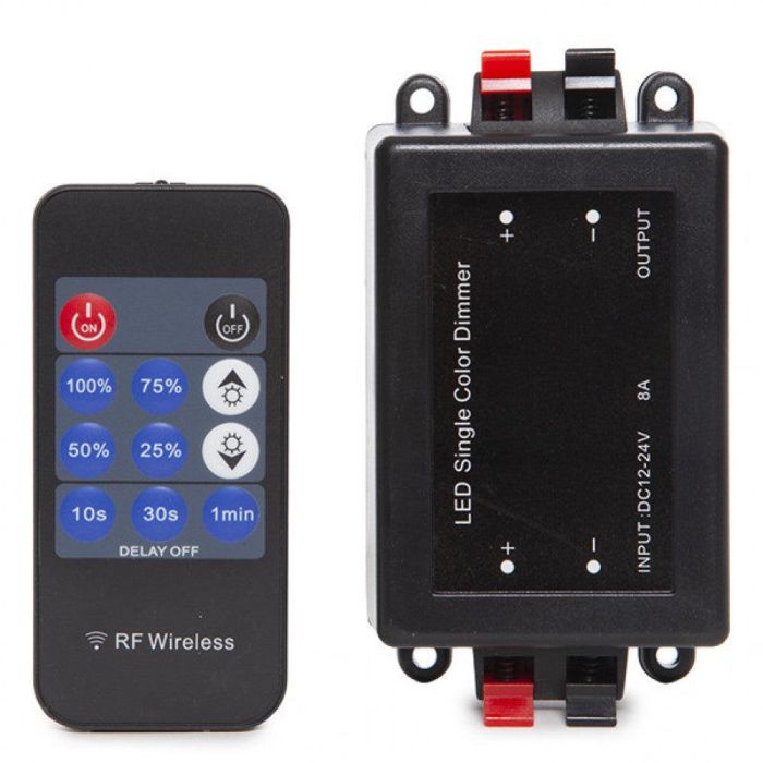Dimmer Tira LED Monocolor Mando a Distancia RF 12-24VDC 96/192W | Control Brillo/Color, Auto Save y PWM sin Parpadeo 0 Dimmer Tira LED Monocolor Mando a Distancia RF 12-24VDC 96/192W | Control Brillo/Color, Auto Save y PWM sin Parpadeo 0