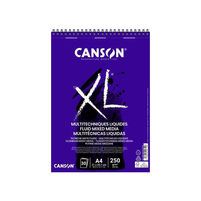Bloc De Dibujo Canson Xl Fluid Mix Media Con Espiral Liso A4 250G 30H 5 unidades