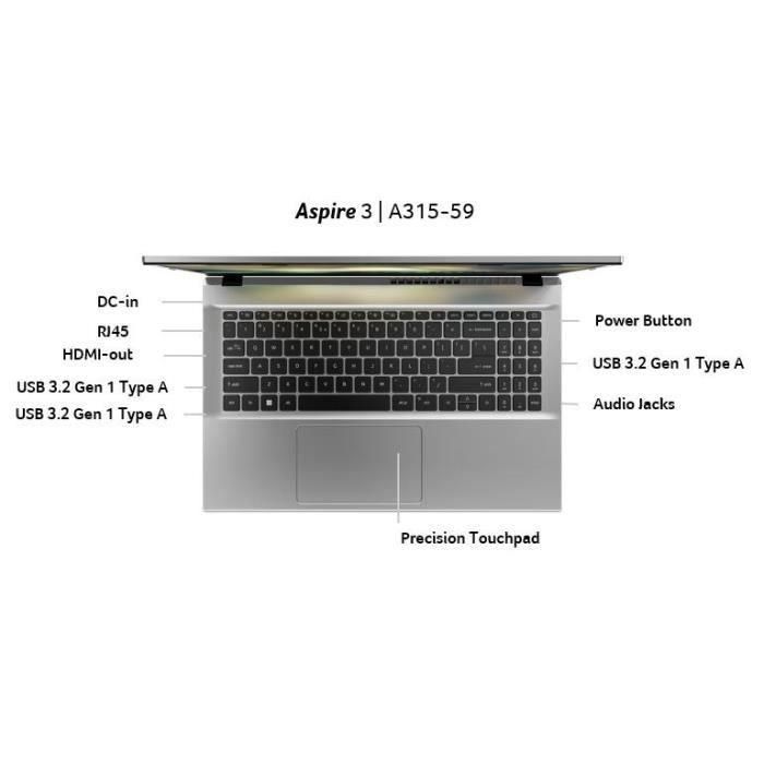 Portátil ACER Aspire A315-59-32H4 - Windows 11 - Pantalla FHD de 15.6" - Intel Core i3-1215U - 8 GB de RAM - SSD de 512 GB - Gráficos UHD - AZERTY 1 Portátil ACER Aspire A315-59-32H4 - Windows 11 - Pantalla FHD de 15.6" - Intel Core i3-1215U - 8 GB de RAM - SSD de 512 GB - Gráficos UHD - AZERTY 1