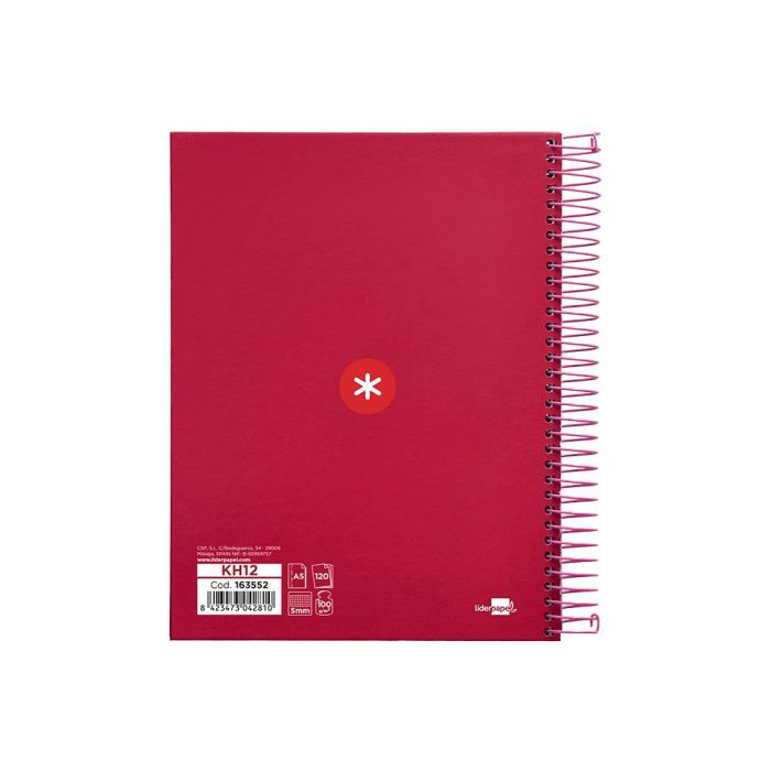 Cuaderno Espiral A5 Micro Antartik Tapa Forrada120H 90 gr Cuadro 5 mm 5 Bandas6 Taladros Color Frambuesa 2