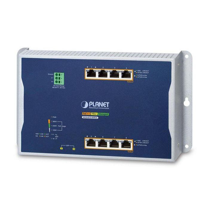Planet WGS-4215-8HP2S Switch Industrial Gestionable 4x PoE++ (95W) 802.3bt, 4x PoE+ (36W) 802.3at Gigabit, 2 SFP - Montaje Pared