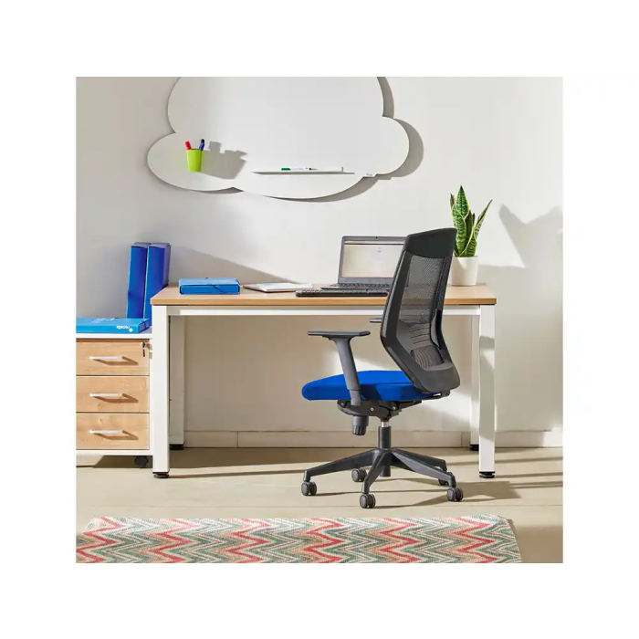 Rocada Silla de Oficina Tapizada en Tela Ignifuga Azul con Respaldo en Polímero Negro 4