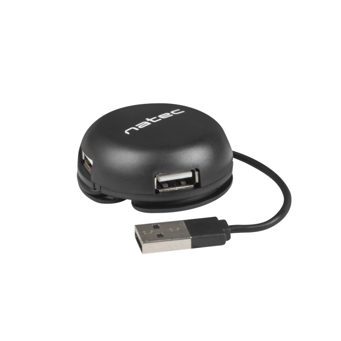 NATEC Bumblebee Hub USB 2.0 Negro | Concentrador de Datos Alta Velocidad 480 Mbit/s | Cable 0.15m para Ordenador y Portátil