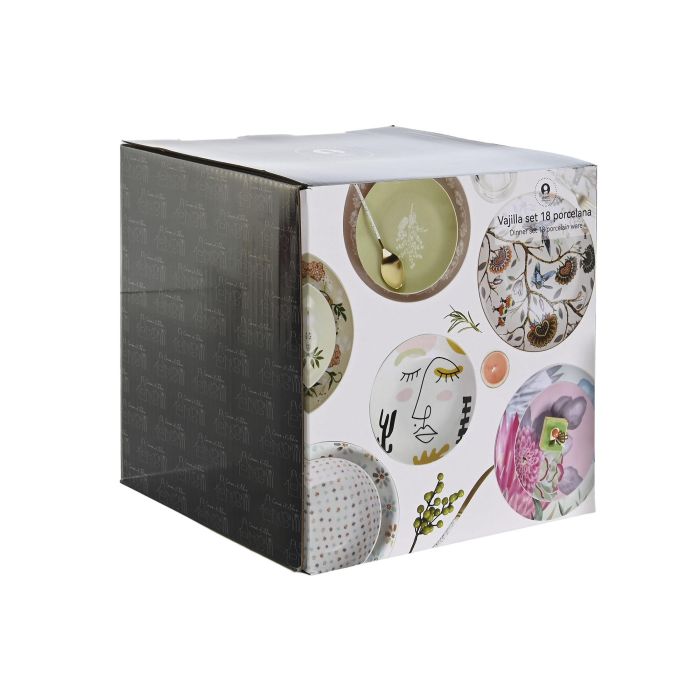 DKD Home Decor Vajilla Porcelana Set 18 Piezas Azul Verde Hojas 27 x 27 x 3 cm 4