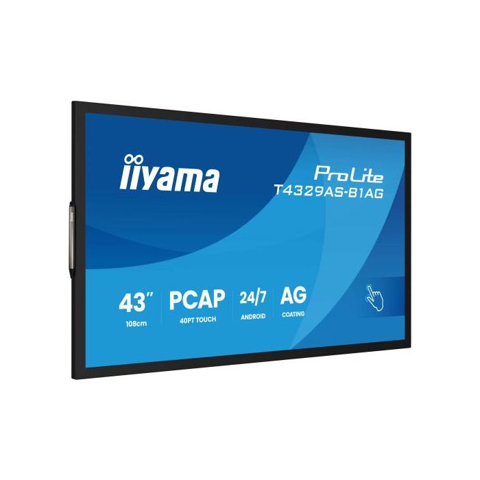 Monitor Iiyama 43" All-In-One Pcap Interactive/ Android 14 Os/ 3840 X 2160/ 450Cd/M² With Touch/ Hdmi X2 + Usb-C/Rs-232C X1/ Wifi 5 - 2.4G / 5G/ Ram: 4Gb, Rom: 32Gb/ Touch Through-Glass (T4329As-B1Ag) 5