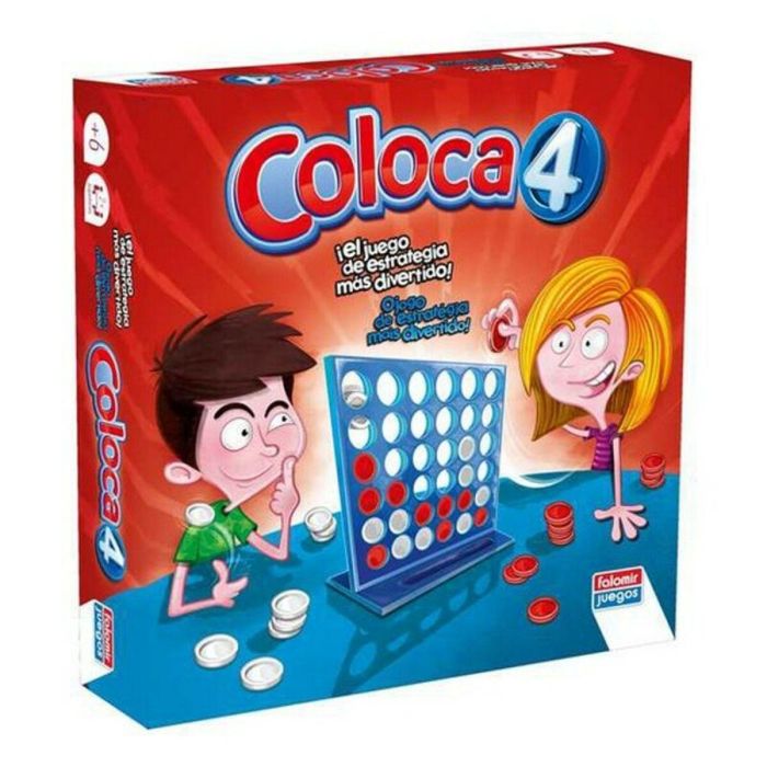 Falomir Juego Coloca 4, Juego de Estrategia para 2 Jugadores, Tablero con Rejilla y Fichas Rojas y Blancas, Edad Recomendada +6 Años