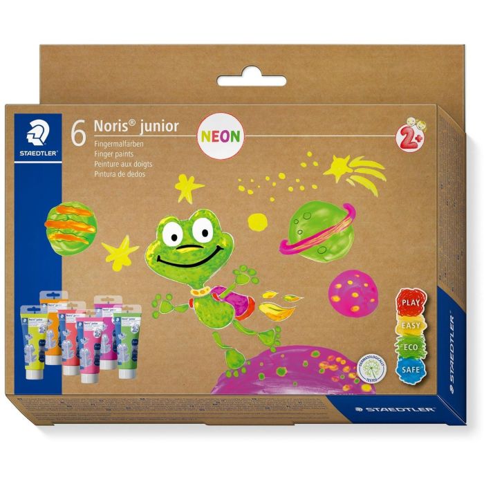 STAEDTLER NJ Neon 6St Etui Pintura de dedos, 6 tubos, colores surtidos: Verde, Lila, Naranja, Rosa, Rojo, Amarillo