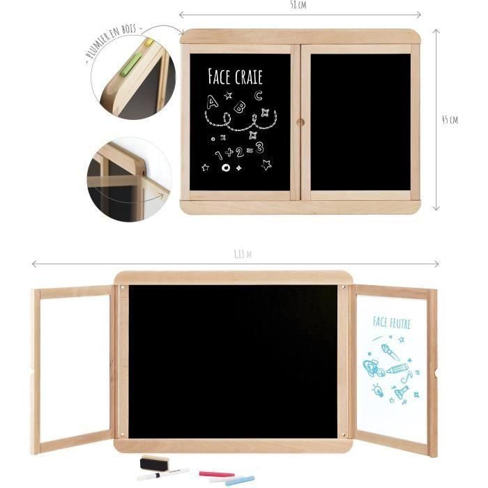 Jeujura JEU3225280880402 Tríptico mural: Pizarra de tiza con 2 paneles, lado blanco y tiza
