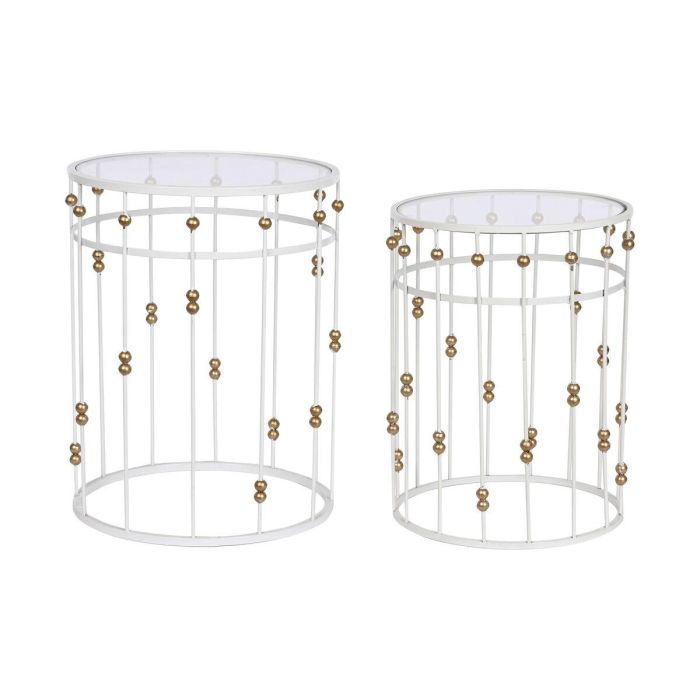 Mesita Auxiliar Glam DKD Home Decor Blanco Dorado 42 x 55 x 42 cm Set de 2