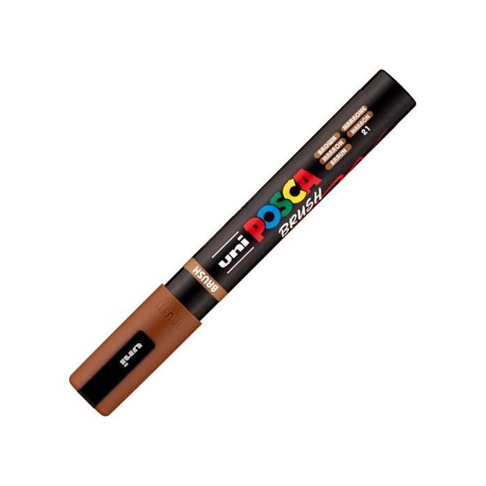 POSCA PC-5BR Marcador Brush Punta M Semiflexible Marrón - 1-4 mm, Base Agua, 16 Colores