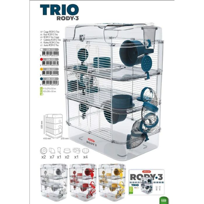 Zolux Jaula Rody3 trio ZOL3336022060225 de 3 niveles para hámsteres, ratones y jerbos - L 41 x P 27 x H 53 cm - Blanco 5