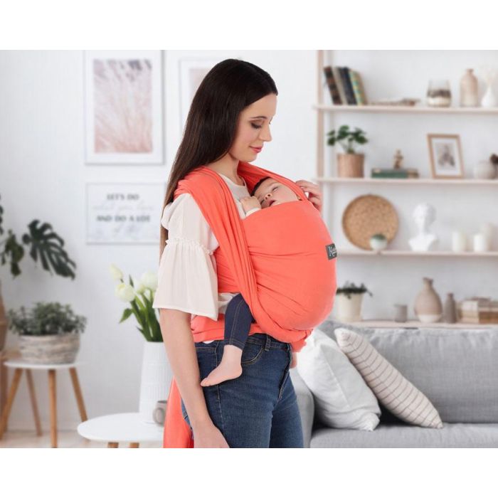 KioKids Fular Porteo Semielástico Ergonómico 100% Algodón Coral para Bebé +0m, Mantiene Posición Natural Ranita, Bolsa y Gorrito