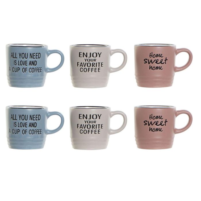 Juego de Tazas de Café DKD Home Decor Frases originales 6 Unidades Multicolor Gres