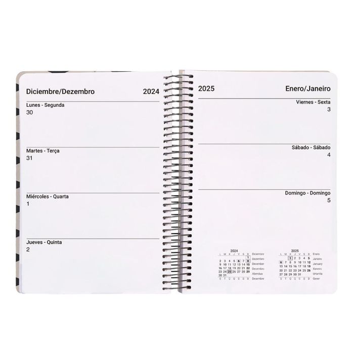 Agenda Espiral Liderpapel Classic A6 2025 Semana Vista Color Blanco Y Negro 1 Papel 70 gr 7