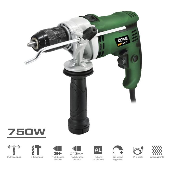 Koma Tools TP-750 Taladro Percutor Eléctrico 750W, Portabrocas Automático Ø13mm, Hormigón 13mm, Madera 25mm, Acero 13mm 0 Koma Tools TP-750 Taladro Percutor Eléctrico 750W, Portabrocas Automático Ø13mm, Hormigón 13mm, Madera 25mm, Acero 13mm 0