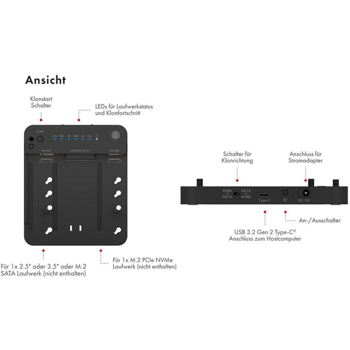 ICY BOX Dockingstation 6.4cm (2.5) & SATA & M.2 NVMe - USB 3.2 8