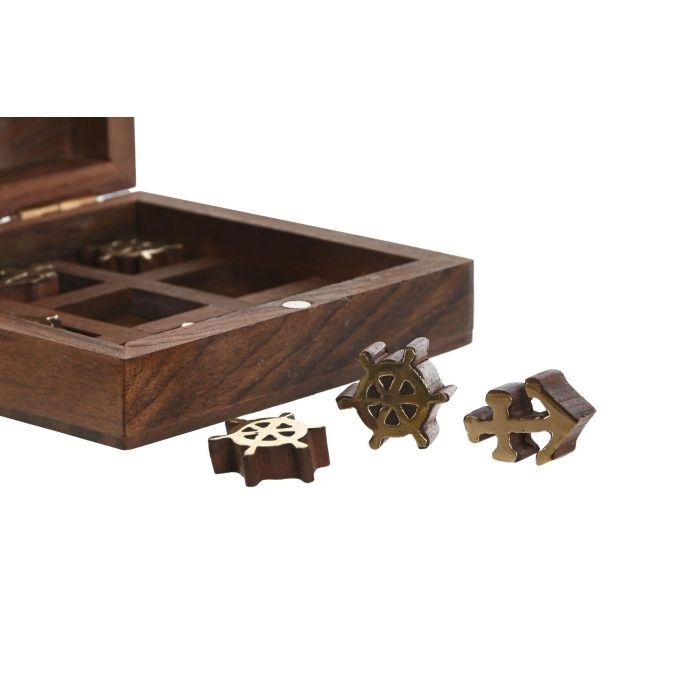DKD Home Decor Juego Atlantico Marron Dorado Acacia Set de 2 Piezas Tic Tac Toe 10 x 4 x 10 cm 3