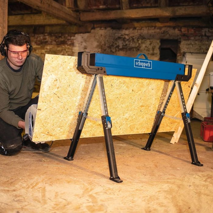 Scheppach MWB600 Juego de 2 Caballetes de Acero 820 mm, con Pies Regulables Antideslizantes, para Obras, Sótano y Jardín 1