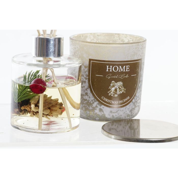 DKD Home Decor Ambientador Mikado Navidad Moderna Marrón, Set de 2 x 150ml con Vela y Varillas de Cristal (8x8x8cm) 2 DKD Home Decor Ambientador Mikado Navidad Moderna Marrón, Set de 2 x 150ml con Vela y Varillas de Cristal (8x8x8cm) 2