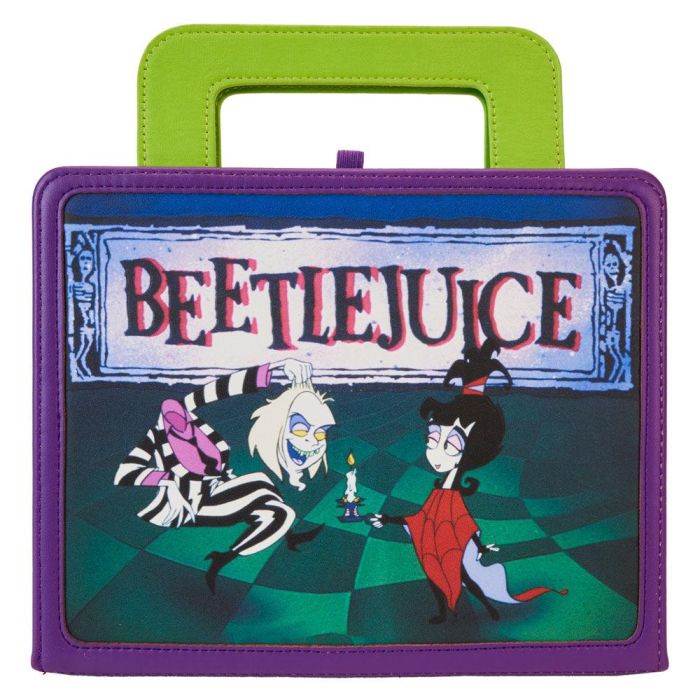 LOUNGEFLY Cuaderno Beetlejuice Piel Vegana 150 Hojas Rayadas con Ilustraciones Originales Recorte para Notas Adhesivas 16,875x21,25cm