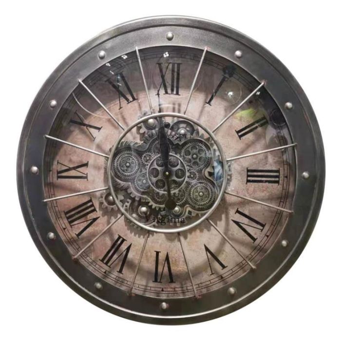 DKD Home Decor Reloj de Pared Loft Cobrizo de Hierro y Cristal con Movimiento 80 x 80 cm