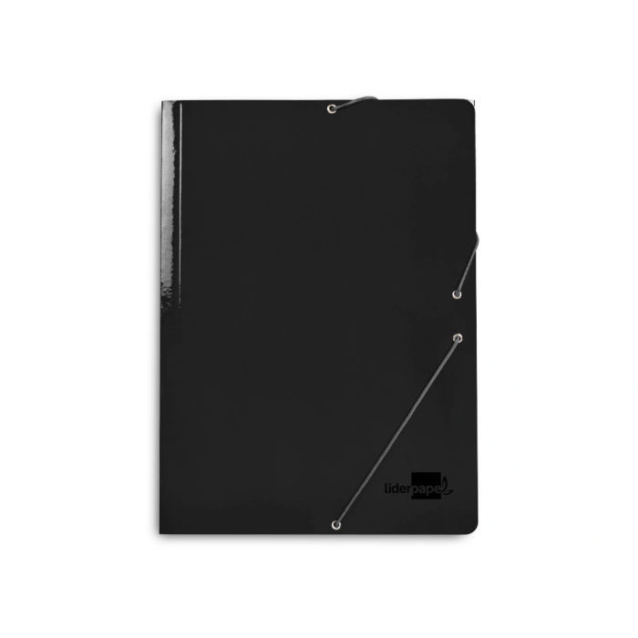 Liderpapel Carpeta Gomas Tres Solapas Cartón Plastificado Folio Color Negro 1