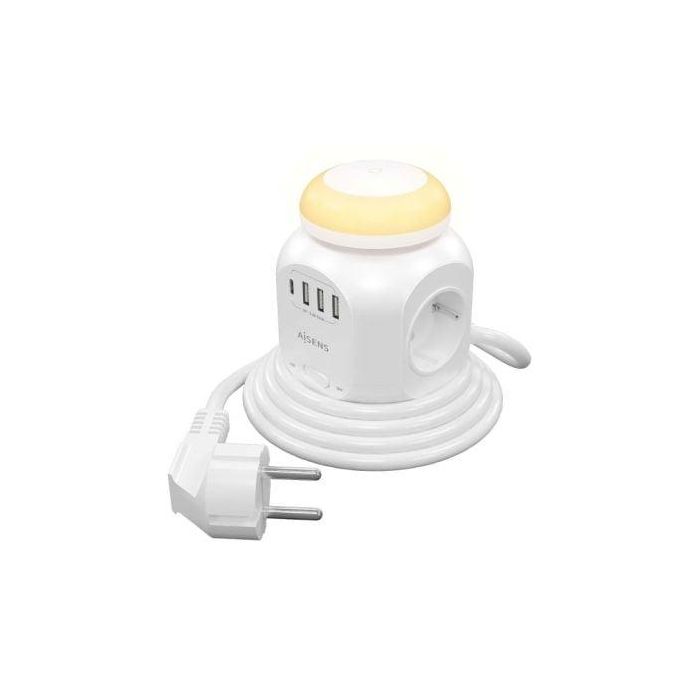Aisens Regleta de Enchufes Sobremesa con 4 Tomas, 1 USB-C, 3 USB-A, Luz Nocturna, 1.8m, Blanco Aisens Regleta de Enchufes Sobremesa con 4 Tomas, 1 USB-C, 3 USB-A, Luz Nocturna, 1.8m, Blanco