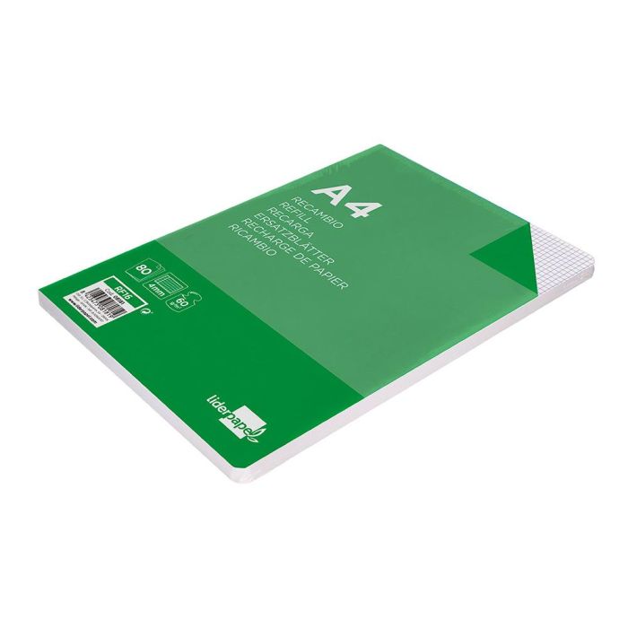 Recambio Liderpapel A4 80 Hoja 60 gr-M2 Cuadro 4 mm Con Margen 4 Taladros 6