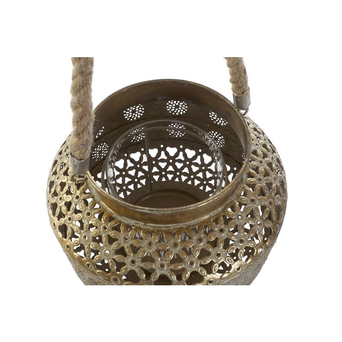 DKD Home Decor Portavelas Árabe Dorado Metal y Cristal 26.5 x 26.5 x 22 cm 2