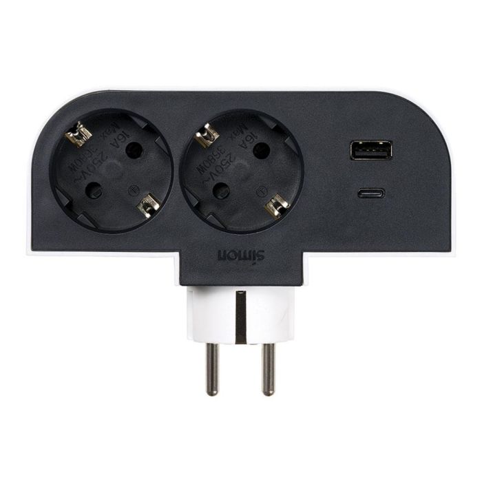 Adaptador giratorio schuko 2 tomas + usb a+c 30 W 16 a 250 v~ 0 Adaptador giratorio schuko 2 tomas + usb a+c 30 W 16 a 250 v~ 0